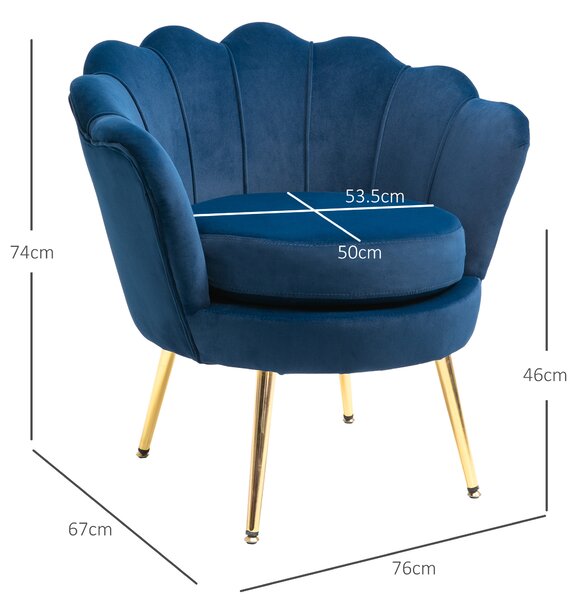 HOMCOM Poltrona Vintage di Design in Velluto Blu per Soggiorno e Camera con Schienale Alto Comfort 75x63x73cm Elegante e Resistente|Aosom