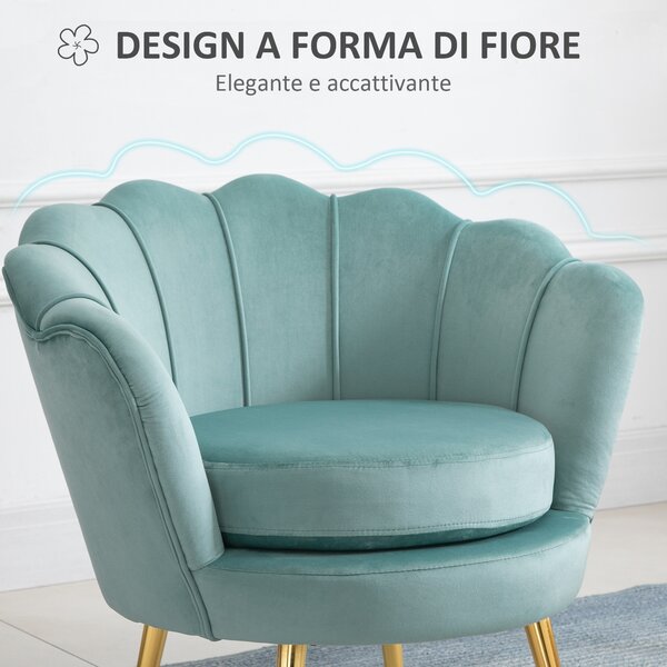 HOMCOM Poltrona Vintage di Design in Velluto Verde, Poltroncina da Camera con Schienale Alto 76x67x74cm|Aosom