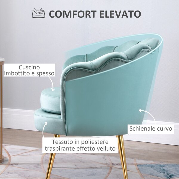 HOMCOM Poltrona Vintage di Design in Velluto Verde, Poltroncina da Camera con Schienale Alto 76x67x74cm|Aosom