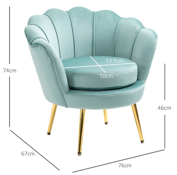 HOMCOM Poltrona Vintage di Design in Velluto Verde, Poltroncina da Camera con Schienale Alto 76x67x74cm|Aosom