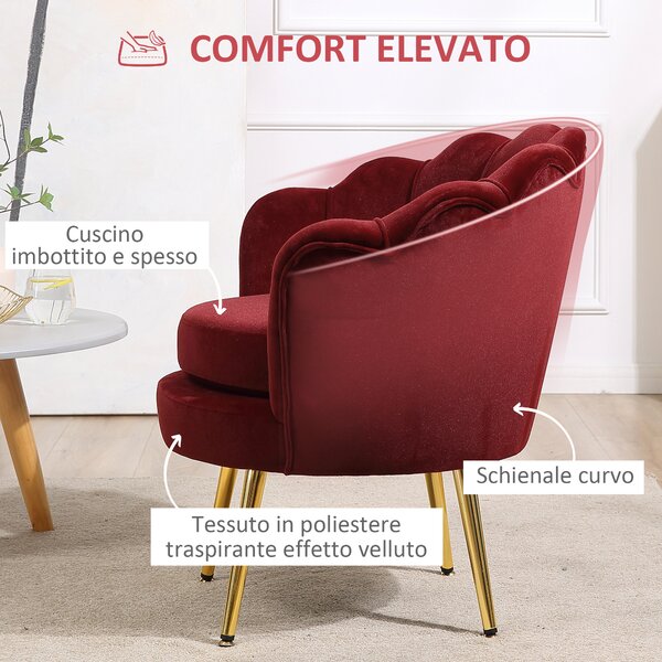 HOMCOM Poltrona Vintage di Design in Velluto Rosso Scuro, Poltroncina da Camera con Schienale Alto 76x67x74 cm | Aosom Italy