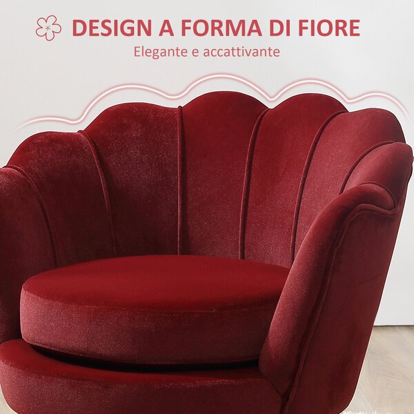 HOMCOM Poltrona Vintage di Design in Velluto Rosso Scuro, Poltroncina da Camera con Schienale Alto 76x67x74 cm | Aosom Italy