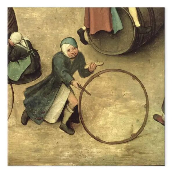 Riproduzione Pieter Bruegel the Elder - Giochi per bambini (Kinderspiele): dettaglio di un bambino con un bastone e un cerchio