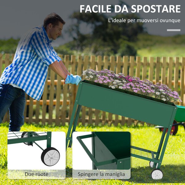 Outsunny Fioriera da Esterno con Mensola Inferiore Portautensili, in Metallo, 109x44x80 cm, Verde|Aosom