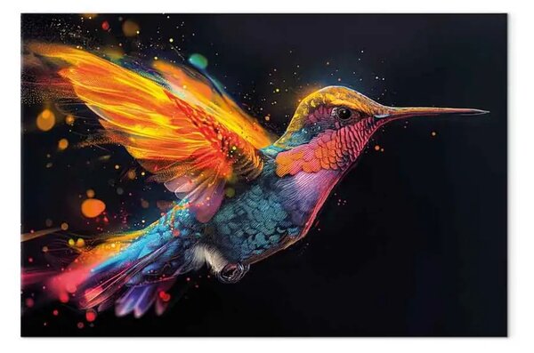 Quadro Uccello colorato - composizione con colibrì in volo su sfondo nero