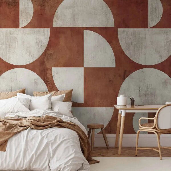Carta da parati Composizione geometrica - mezzelune su sfondo in terracotta