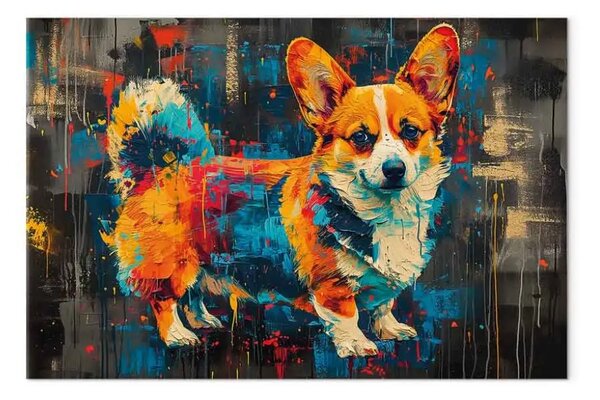 Quadro moderno Animale domestico tra i colori - cane Corgi in posa