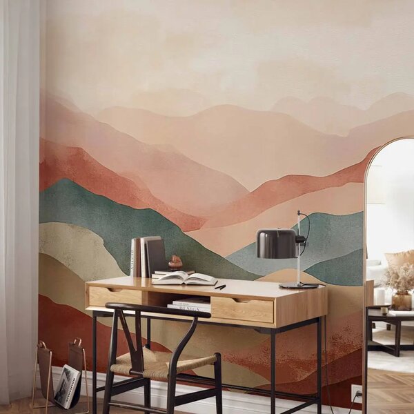Carta da parati moderna Paesaggio montuoso - composizione semplice in stile terracotta