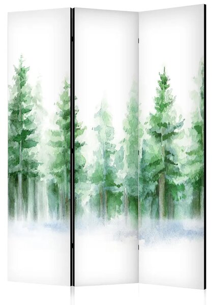 Paravento Foresta di abeti - alberi dipinti ad acquerello in colori verdi