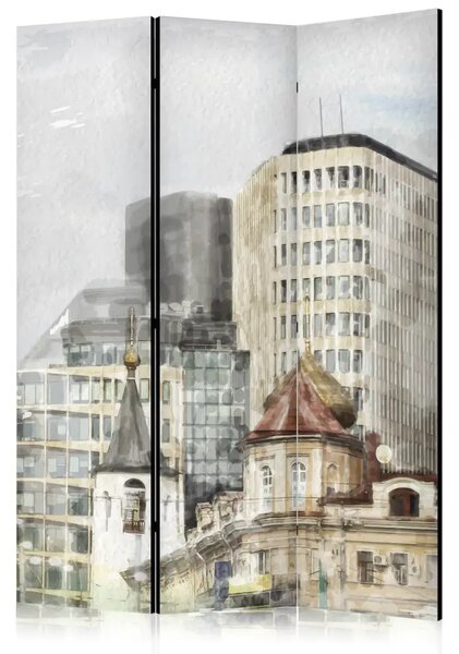 Paravento design Paesaggio urbano - edifici dipinti ad acquerello con colori vivaci