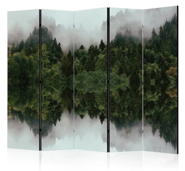 Paravento Nebbia nella foresta II - paesaggio atmosferico con alberi