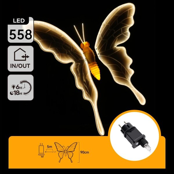 Aigostar - Decorazione LED per esterni 558xLED 90 cm IP44 farfalla/bianco caldo