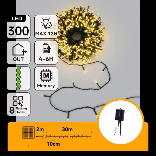 Aigostar - LED catena luminosa solare natalizia 300 LED/8 funzioni 32 m IP65 bianco caldo 1200 mAh