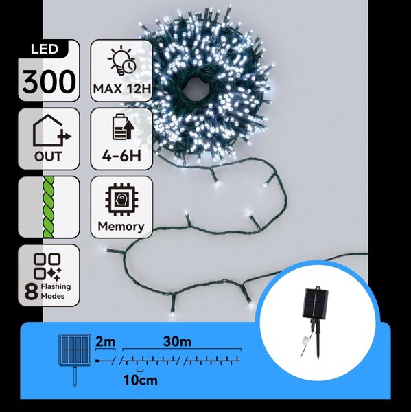 Aigostar - Catena luminosa solare a LED 300 LED/8 funzioni 32 m IP65 bianco freddo 1200 mAh