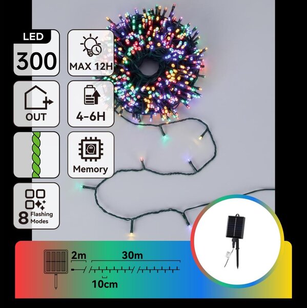Aigostar - Catena luminosa natalizia solare LED, 300 LED/8 modalità, 32 m, IP65, multicolore, 1200 mAh