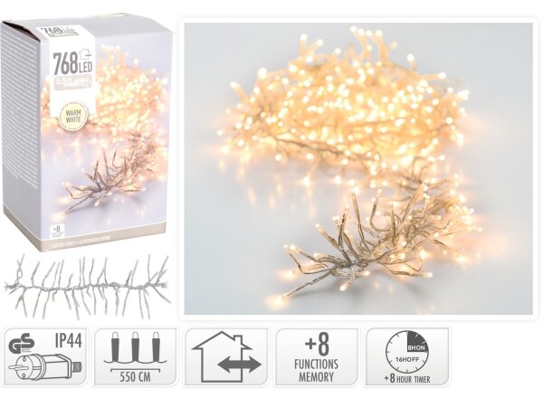 Catena luminosa LED da esterno per Natale 768xLED/230V/8 funzioni 8,5 m IP44 bianco caldo