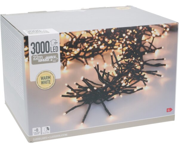 Catena luminosa natalizia LED per esterni 3000xLED/230V/8 funzioni 24,8 m IP44 bianco caldo