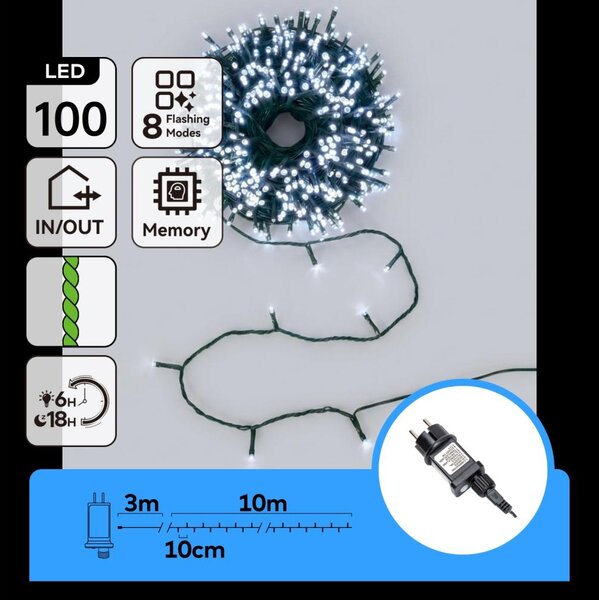 Aigostar - Catena luminosa natalizia da esterno 100xLED/8 funzioni 13m IP44 bianco freddo