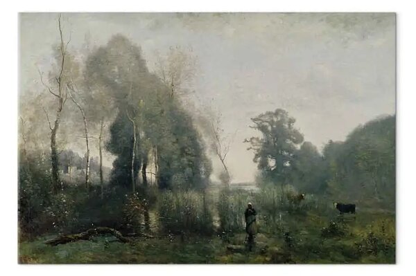 Quadro famoso Jean-Baptiste-Camille Corot - Mattina a Ville-d'Avray o, Il mandriano