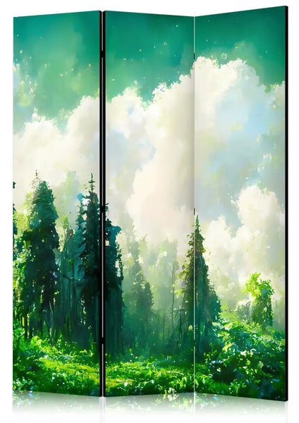 Paravento design Paesaggio montano - alberi a fianco montagna ad acquerello