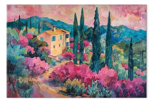 Quadro moderno Paesaggio rosa - composizione con vista sul Mediterraneo