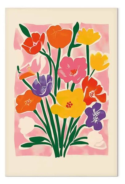 Quadro moderno Bouquet rosa - composizione minimalista ispirata allo stile di Matisse