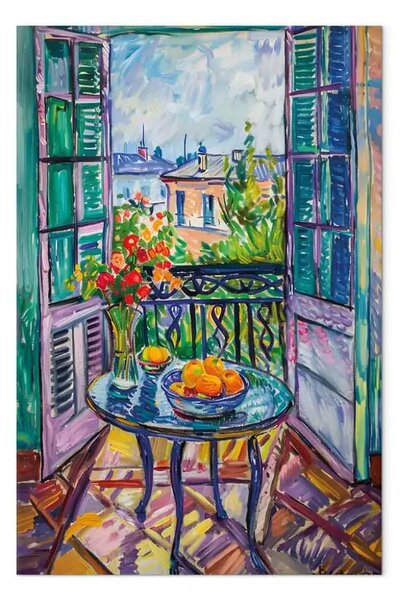 Quadro Vista dal balcone - paesaggio con architetture colorate e pittoriche