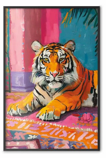 Poster: Tigre sdraiata - composizione pittorica e colorata con animale