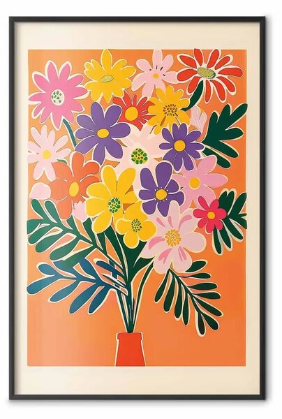 Poster: Bouquet di fiori - composizione colorata su sfondo arancione