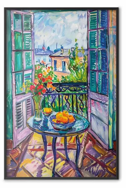 Poster: Vista dal balcone - composizione pittorica con città colorata