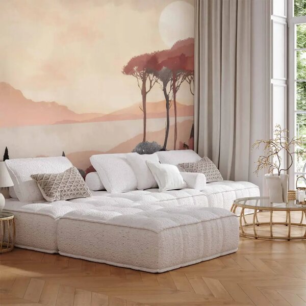 Carta da parati moderna Vedute sognanti - paesaggio romantico con alberi in terracotta