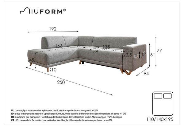Divano angolare beige allungabile e con contenitore (penisola a sinistra/a L) Classy Sophie – Miuform