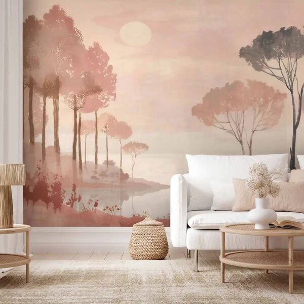 Carta da parati moderna Paesaggio sottile - composizione con natura nel colore terracotta