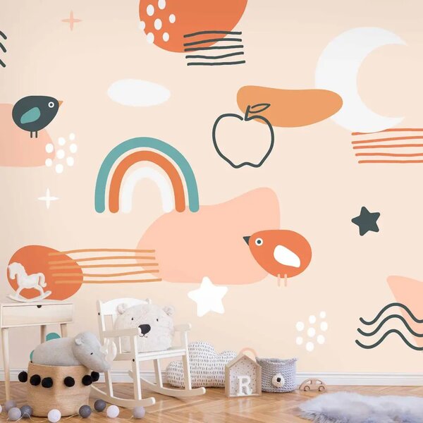 Carta da parati Doodle colorati I - astratto per bambini in tonalità beige