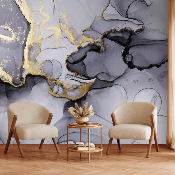 Carta da parati moderna Astrazione marmorea - eleganza di trasparenze grigio e beige