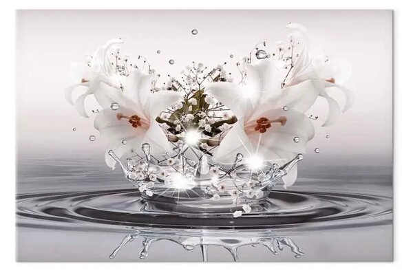 Quadro Gigli in una goccia - Una delicata composizione di fiori in una corona d'acqua