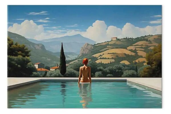Quadro Sguardo in lontananza - figura pensierosa mezza immersa in piscina
