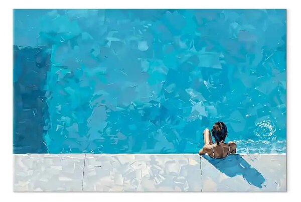 Quadro contemporaneo Nostalgia della piscina - una nuotata solitaria nella superficie dell'acqua blu