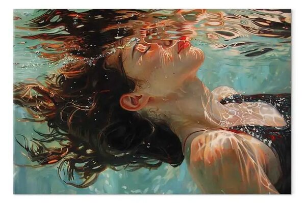 Quadro contemporaneo Sogno subacqueo - donna immersa nell'acqua con gli occhi chiusi