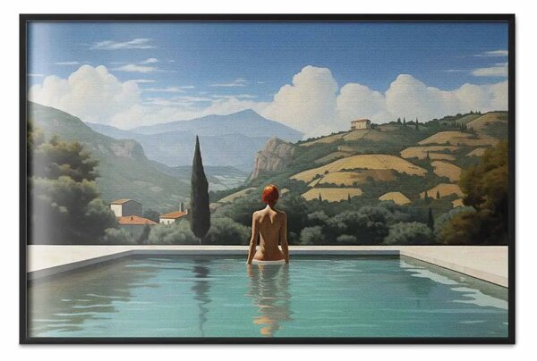 Poster: Le colline toscane - donna in piscina con vista su colline
