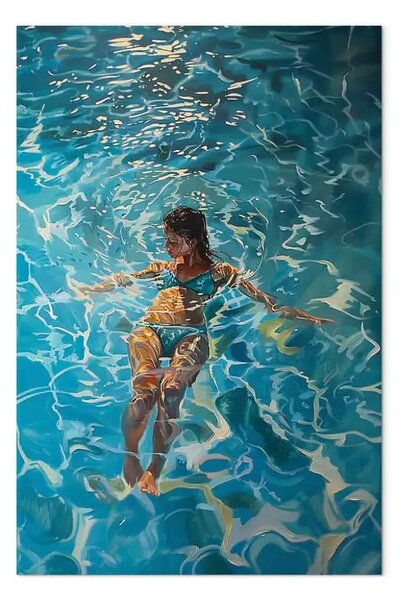 Quadro moderno Relax azzurro - donna che galleggia sull'acqua in una giornata di sole