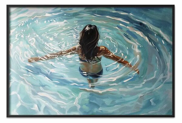 Poster: Immersione nella calma - donna in piscina con cerchi d'acqua