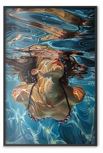 Poster: La magia dell'immersione - donna in acqua con riflessi luminosi