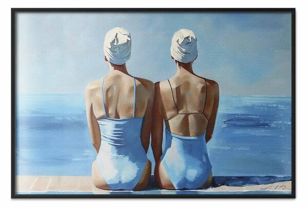 Poster: Armonia blu - due donne in costume da bagno in riva al mare