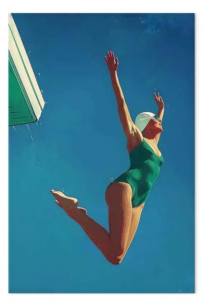 Quadro contemporaneo Euforia del cielo - donna che salta da un trampolino contro il cielo