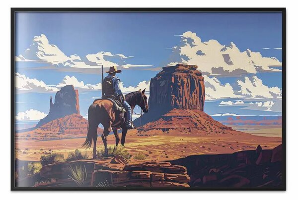 Poster: Cowboy nel canyon - cavaliere solitario tra formazioni rocciose monumentali