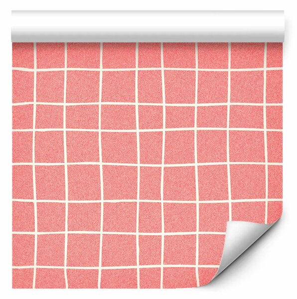 Tappezzerie Griglia bianca - linee irregolari su sfondo rosa