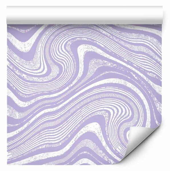 Tappezzerie Linoleografia viola - onde astratte nei toni del lavanda