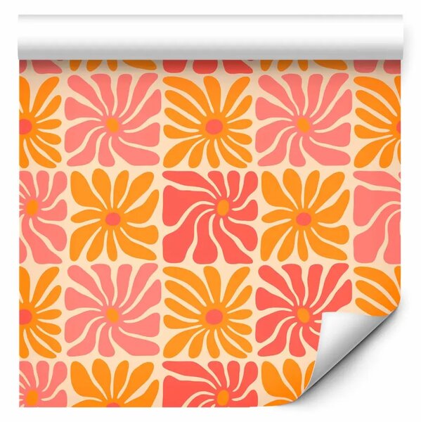 Tappezzerie Fiori estivi - motivo arancione e rosa su sfondo chiaro