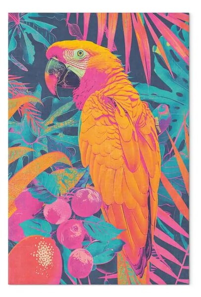 Quadro contemporaneo Uccello pop-art - pappagallo colorato tra vegetazione tropicale